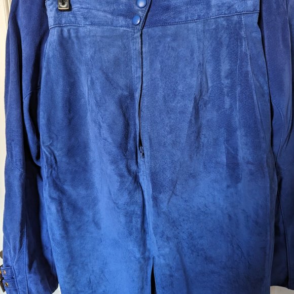 Vintage Danier Suede leather jacket Skirt 2-PC Suit Set, Cobalt Blue , Size S - Picture 8 of 15